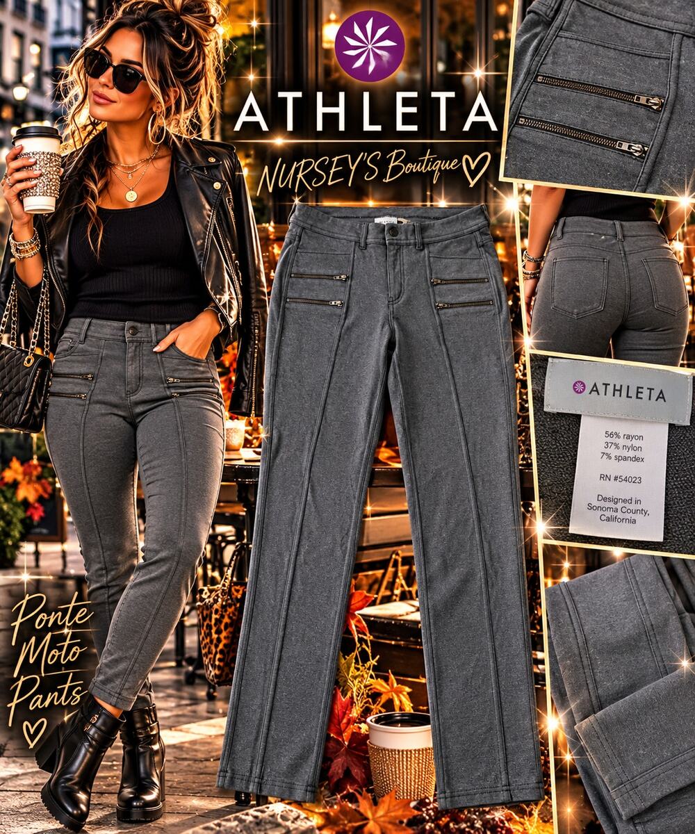 Athleta Ponte Moto 2.0 Pants Gray Zip Pocket Stretch Skinny Leg